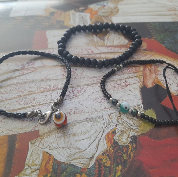 Set Of 3 Leather Bracelets With Evil Eye Bead - Picture 8 of 8